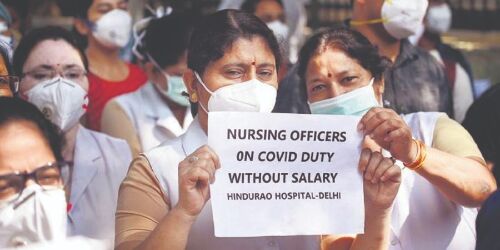 North MCD teachers protest outside Adesh Guptas home; nurses begin indefinite strike North MCD teachers protest outside Adesh Guptas home; nurses begin indefinite strike