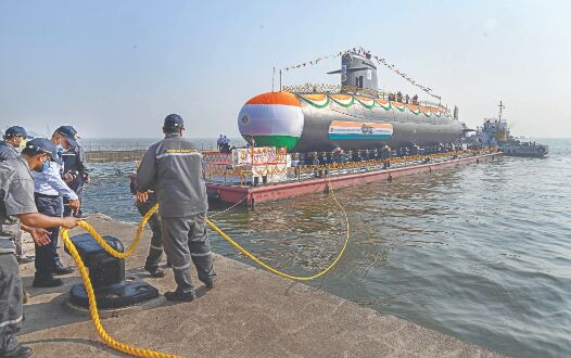 Indian Navys 5th Scorpene class submarine Vagir launched Indian Navys 5th Scorpene class submarine Vagir launched
