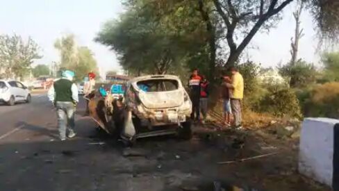Five killed as car hits truck and catches fire in Punjabs Sangrur Five killed as car hits truck and catches fire in Punjabs Sangrur
