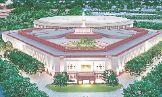 New Parl: Triangular shape reflects sacred geometry in various religions; national symbols theme of interiors New Parl: Triangular shape reflects sacred geometry in various religions; national symbols theme of interiors