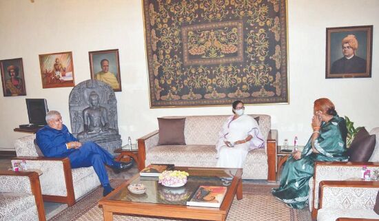 Courtesy call: Mamata meets Governor Dhankhar