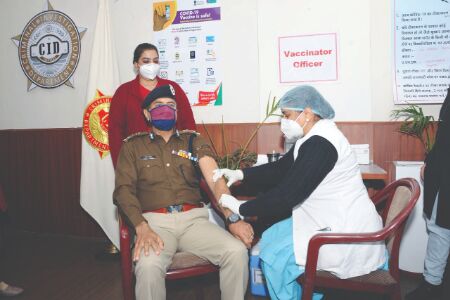 Second phase of Covid vaccine drive launched in Haryana, DGP gets first jab among police force