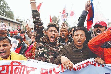 Prachandas supporters rally against Nepal PM Olis decision to dissolve Parliament