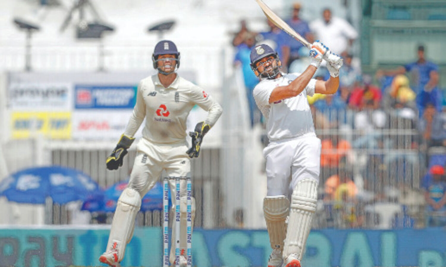 Ton-up Rohit sweeps on Chepauk   turner as India score 300/6 on Day 1