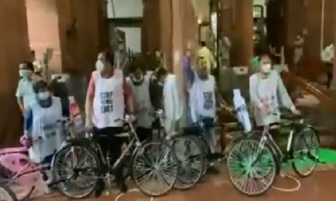 Trinamool MPs to cycle to Parliament to protest fuel price hike Trinamool MPs to cycle to Parliament to protest fuel price hike