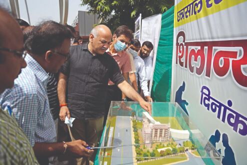 Dy CM lays foundation stone of 5-storey residential hostel at Chhatrasal Stadium Dy CM lays foundation stone of 5-storey residential hostel at Chhatrasal Stadium
