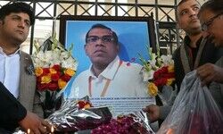 Blotted with bloodstains