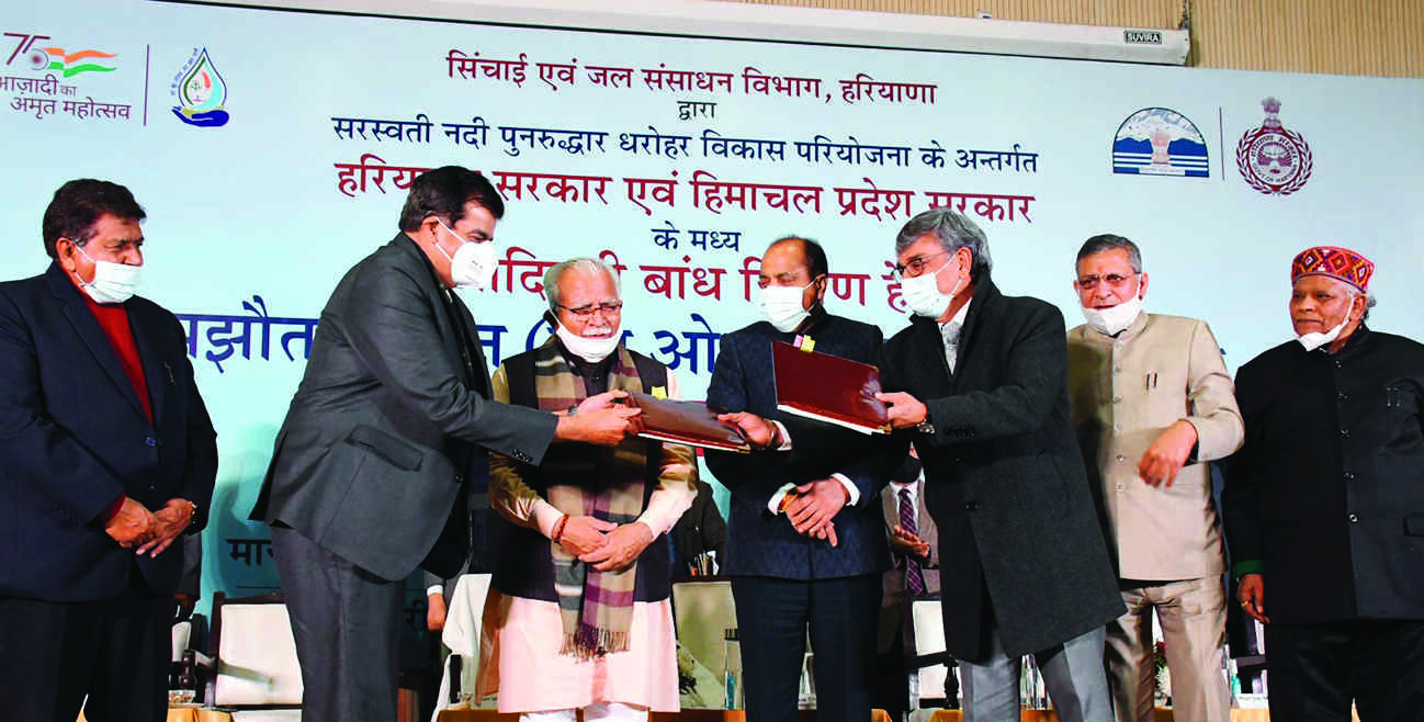 Haryana, Himachal ink pact for dam on Hathnikund Barrage Haryana, Himachal ink pact for dam on Hathnikund Barrage