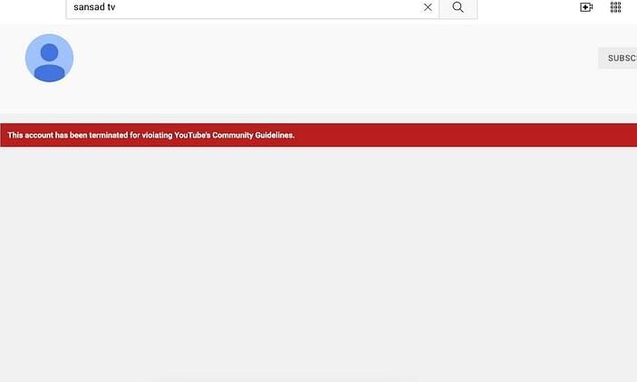 You Tube terminates Sansad TVs account You Tube terminates Sansad TVs account