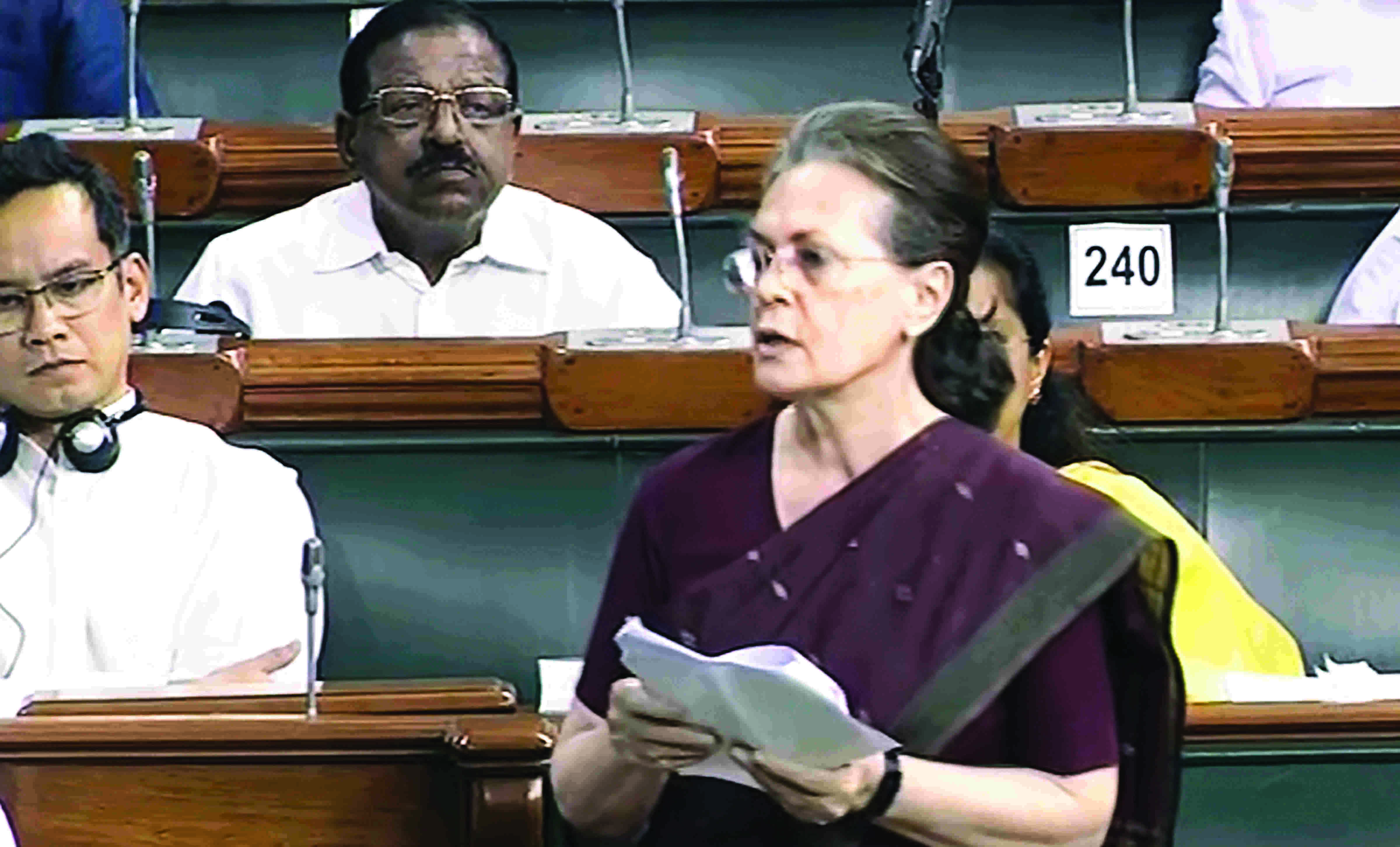 Sonia leads opposition protest against rising fuel prices in LS Sonia leads opposition protest against rising fuel prices in LS