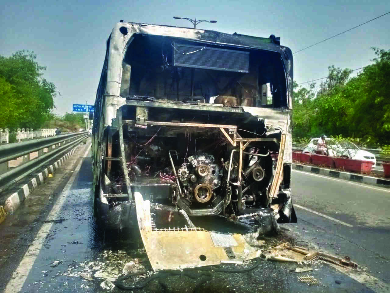 Another DTC bus on fire, fifth such incident in last 2 months Another DTC bus on fire, fifth such incident in last 2 months