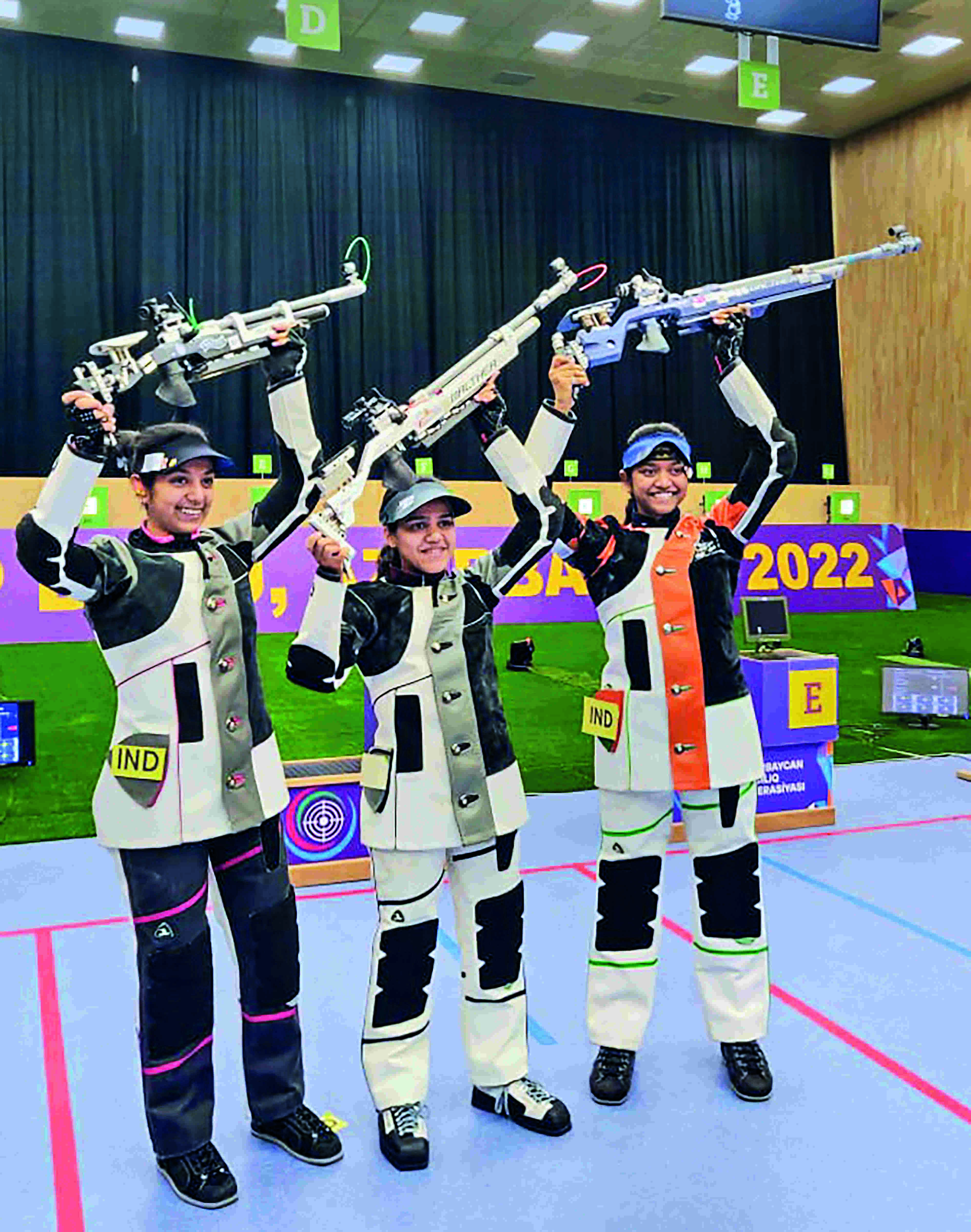 Elavenil, Ramita and Shreya win gold in womens 10m air rifle team competition