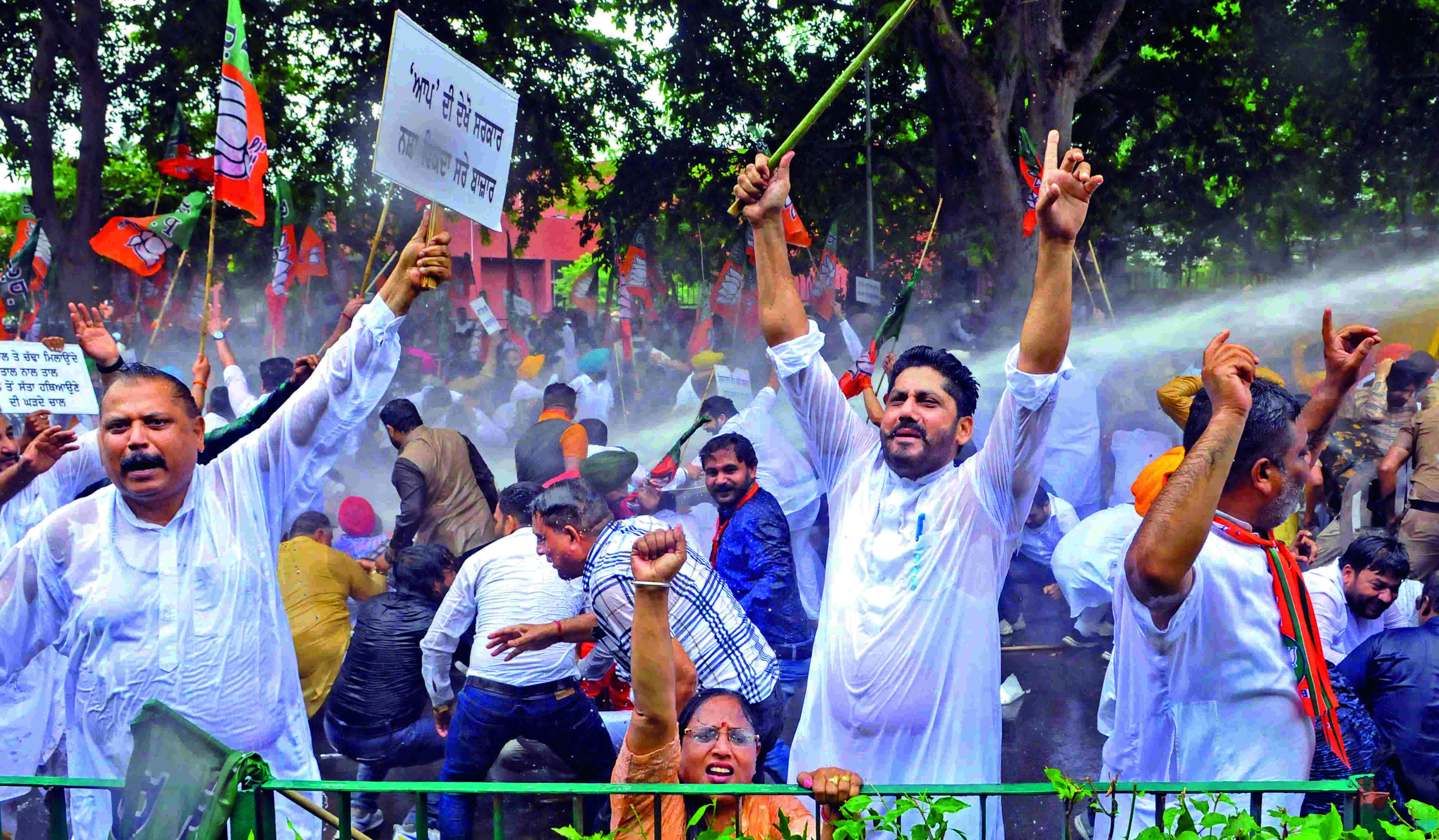 Water cannon used as BJP workers protest against Punjab govt Water cannon used as BJP workers protest against Punjab govt