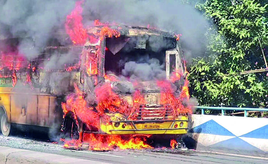 School bus catches fire on Taratala flyover, none hurt
