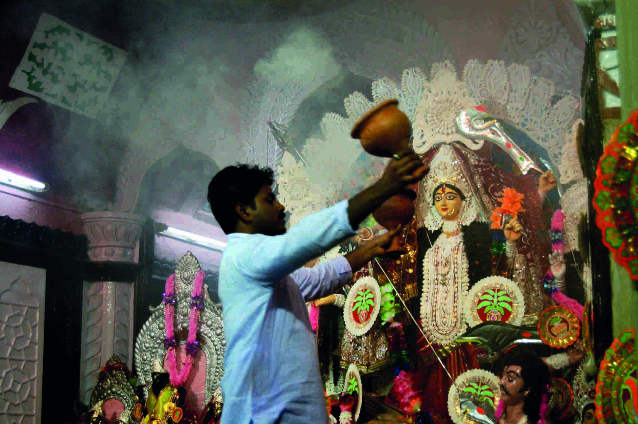 Devotees allowed to have Bhog on Puja premises