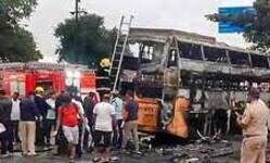 Maha: 11 dead, 38 injured as bus catches fire after hitting truck in Nashik Maha: 11 dead, 38 injured as bus catches fire after hitting truck in Nashik