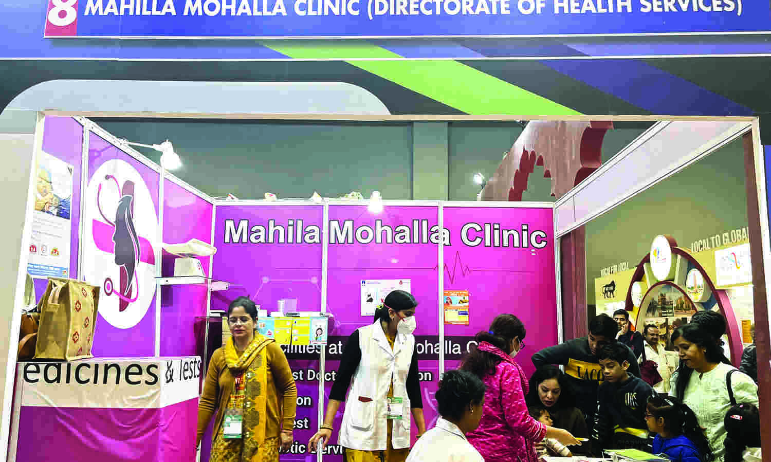Hundreds treated at Mahila Mohalla Clinic stall at IITF