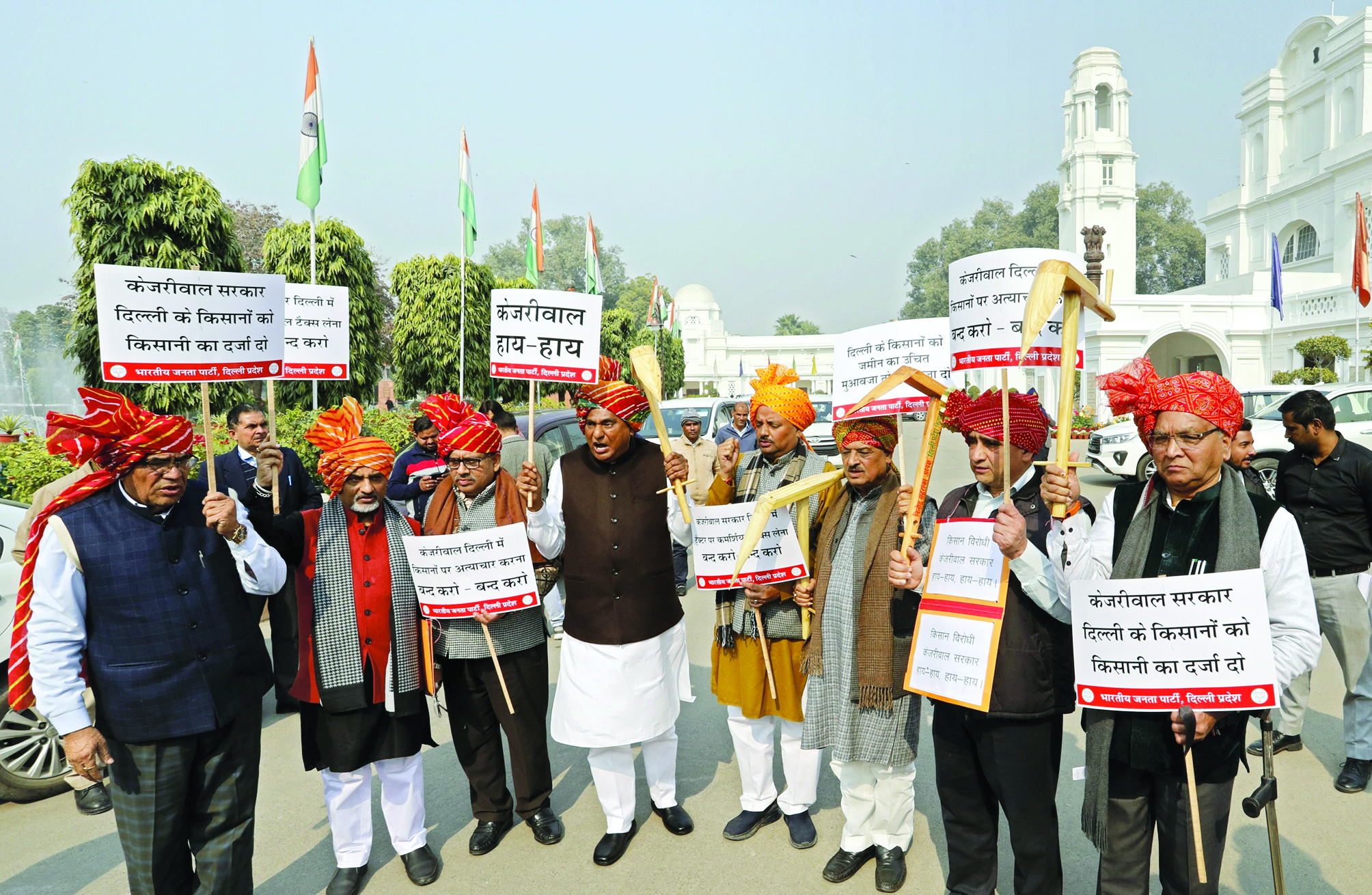 On 4th day, BJP MLAs carry ploughs to Delhi Assembly