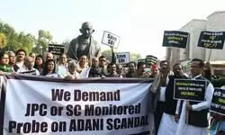 Adani row: Opposition MPs protest in Parliament premises Adani row: Opposition MPs protest in Parliament premises