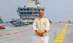 Rajnath Singh addresses top naval commanders onboard INS Vikrant