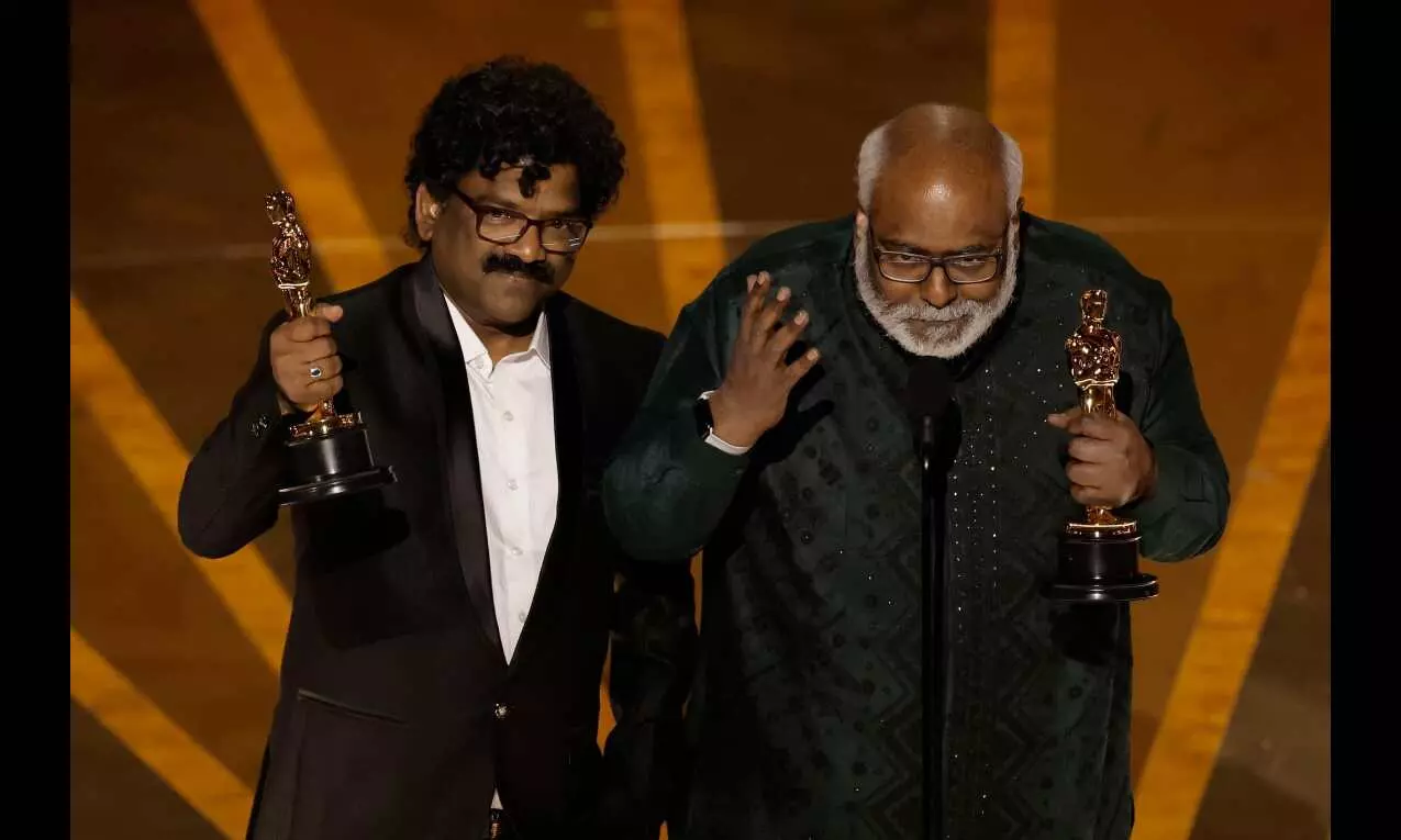Oscar winner MM Keeravani gets congratulated by Richard Carpenter