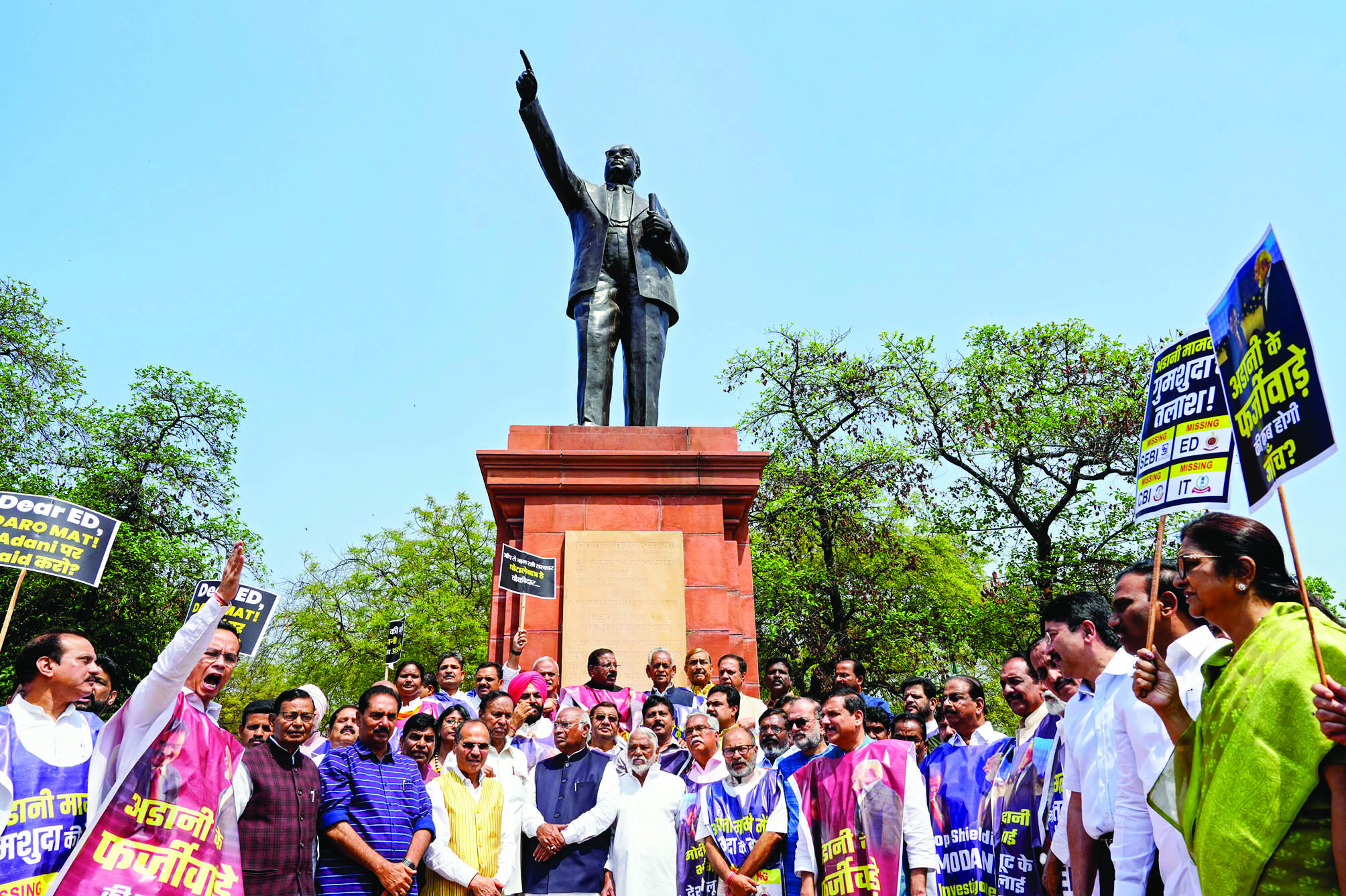 Adani issue: Oppn leaders stage protest march for JPC probe