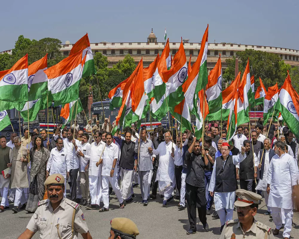 Opposition parties take out Tricolour March from Parliament House to Vijay Chowk