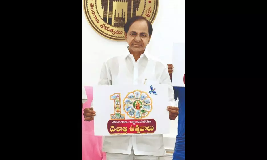 CM KCR unveils logo of Telangana Formation Day 10-yr celebrations CM KCR unveils logo of Telangana Formation Day 10-yr celebrations