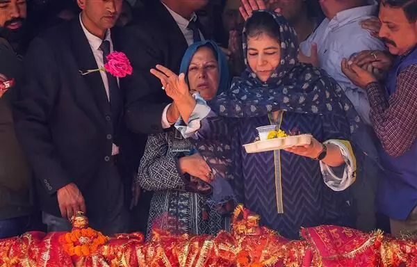 Kashmiri Pandits celebrate annual Kheer Bhawani mela; PDP chief Mehbooba joins in
