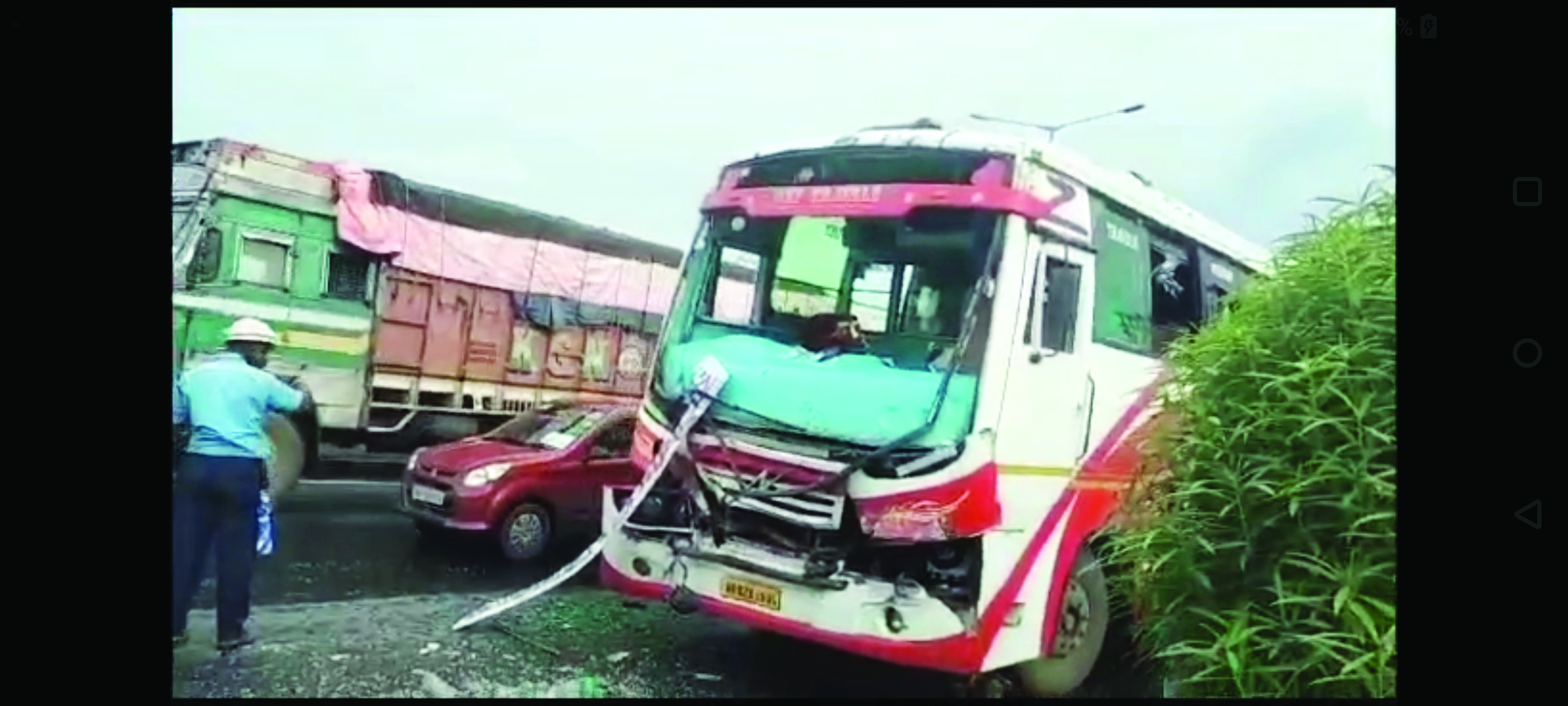 At least 10 injured after bus rams into vehicle