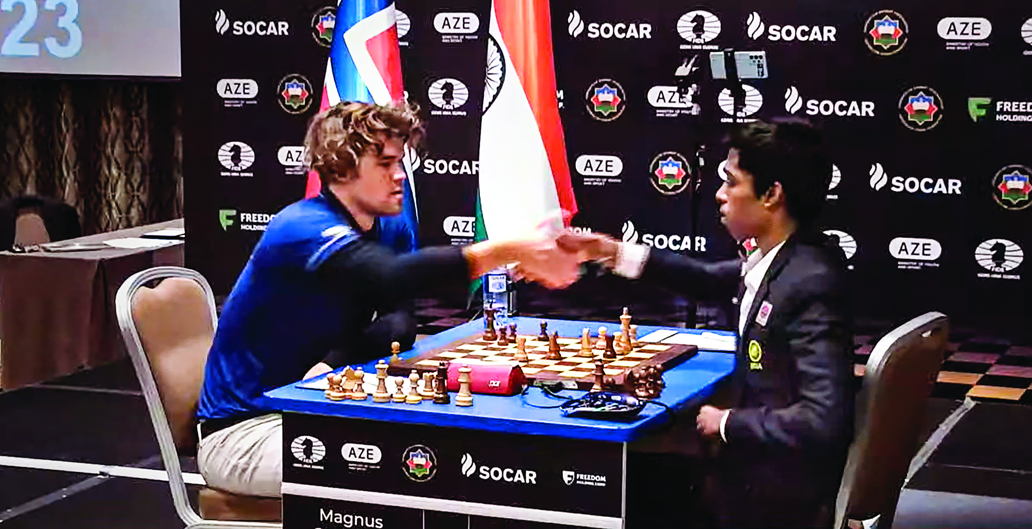Chess WC: Praggnanandhaa, Carlsen draw 1st game of final Chess WC: Praggnanandhaa, Carlsen draw 1st game of final