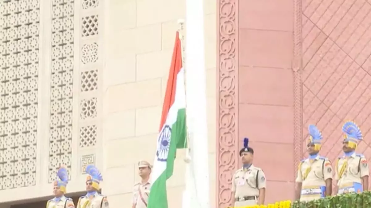 Rajya Sabha chairman hoists national flag at new Parliament building