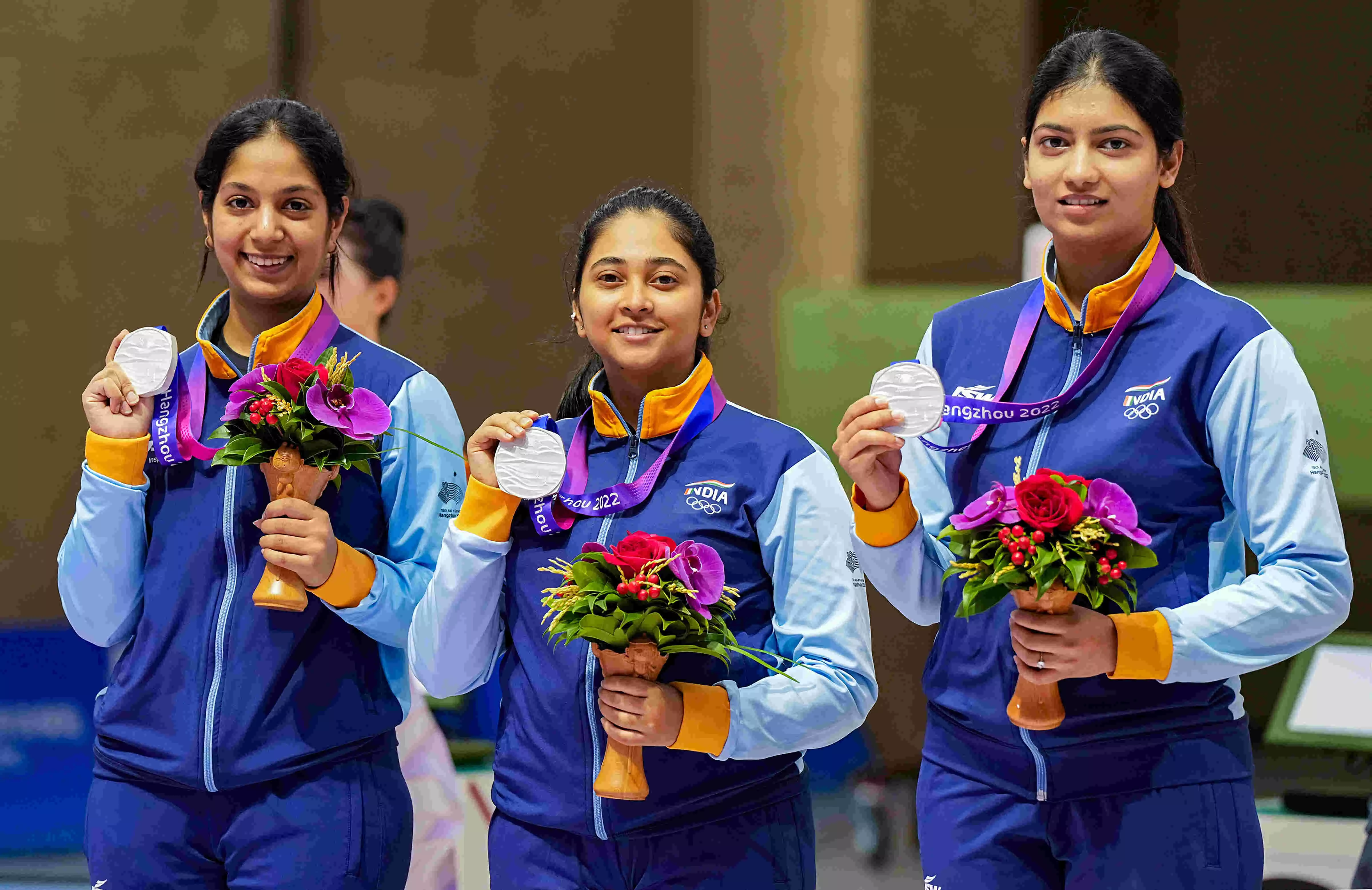 Indian womens 10m air rifle team bags Asian Games silver