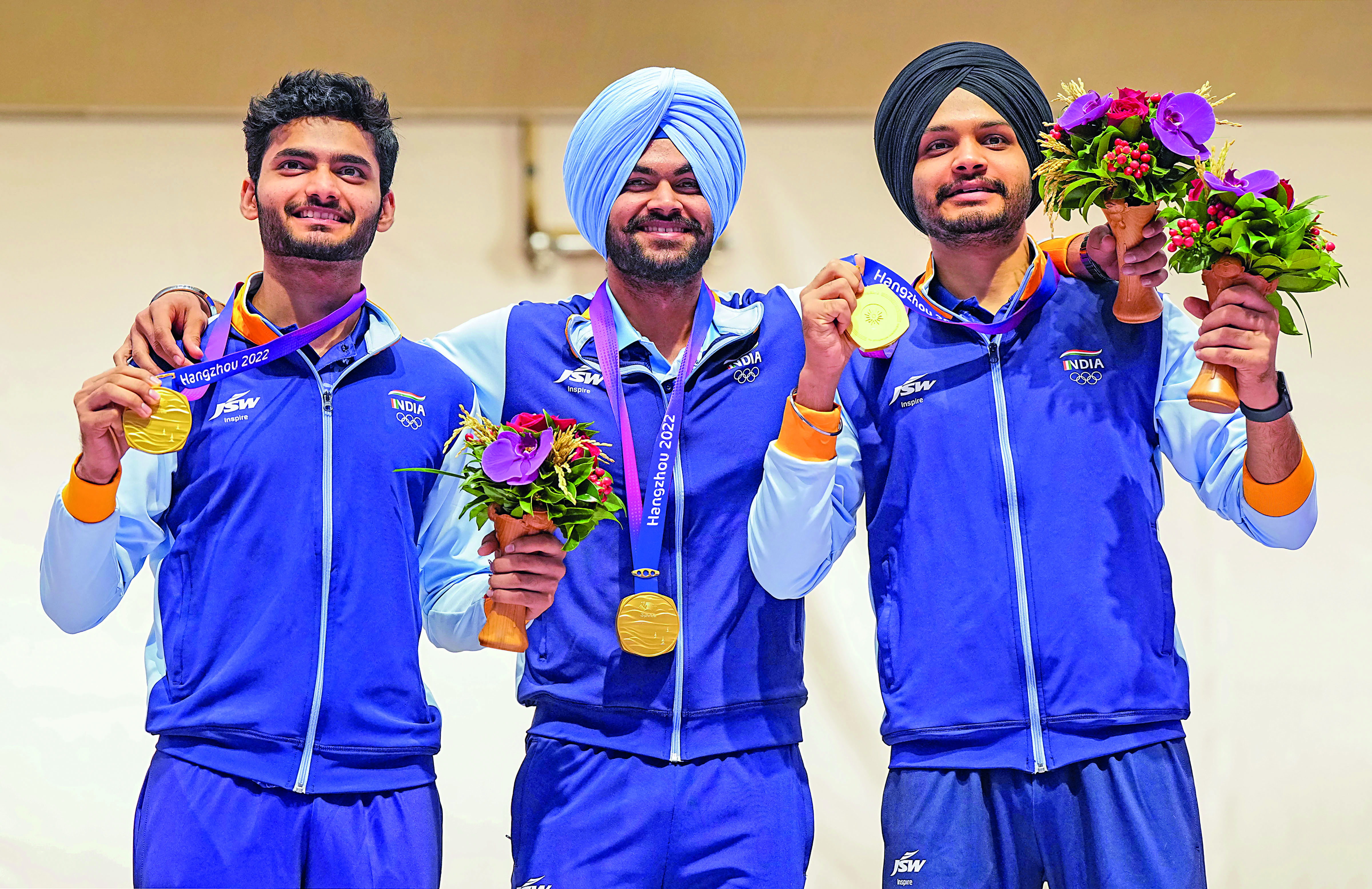 Indian men’s 10m air pistol team strikes gold Indian men’s 10m air pistol team strikes gold