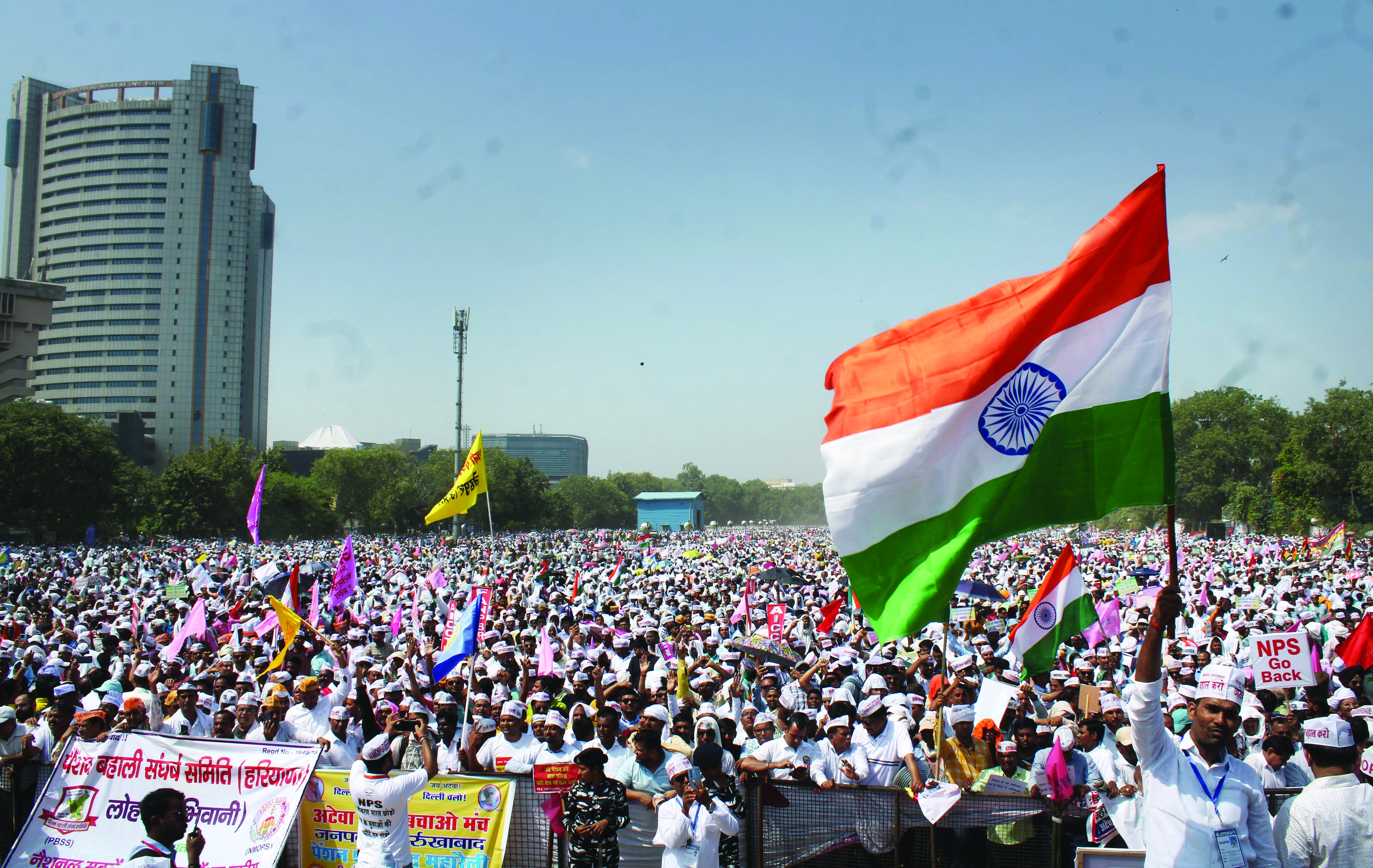 Thousands of govt employees protest at Ramlila Maidan to demand restoration of OPS Thousands of govt employees protest at Ramlila Maidan to demand restoration of OPS