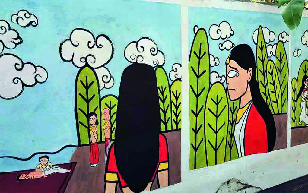 Walls of Balurghat come alive with mythological stories on Kali Puja
