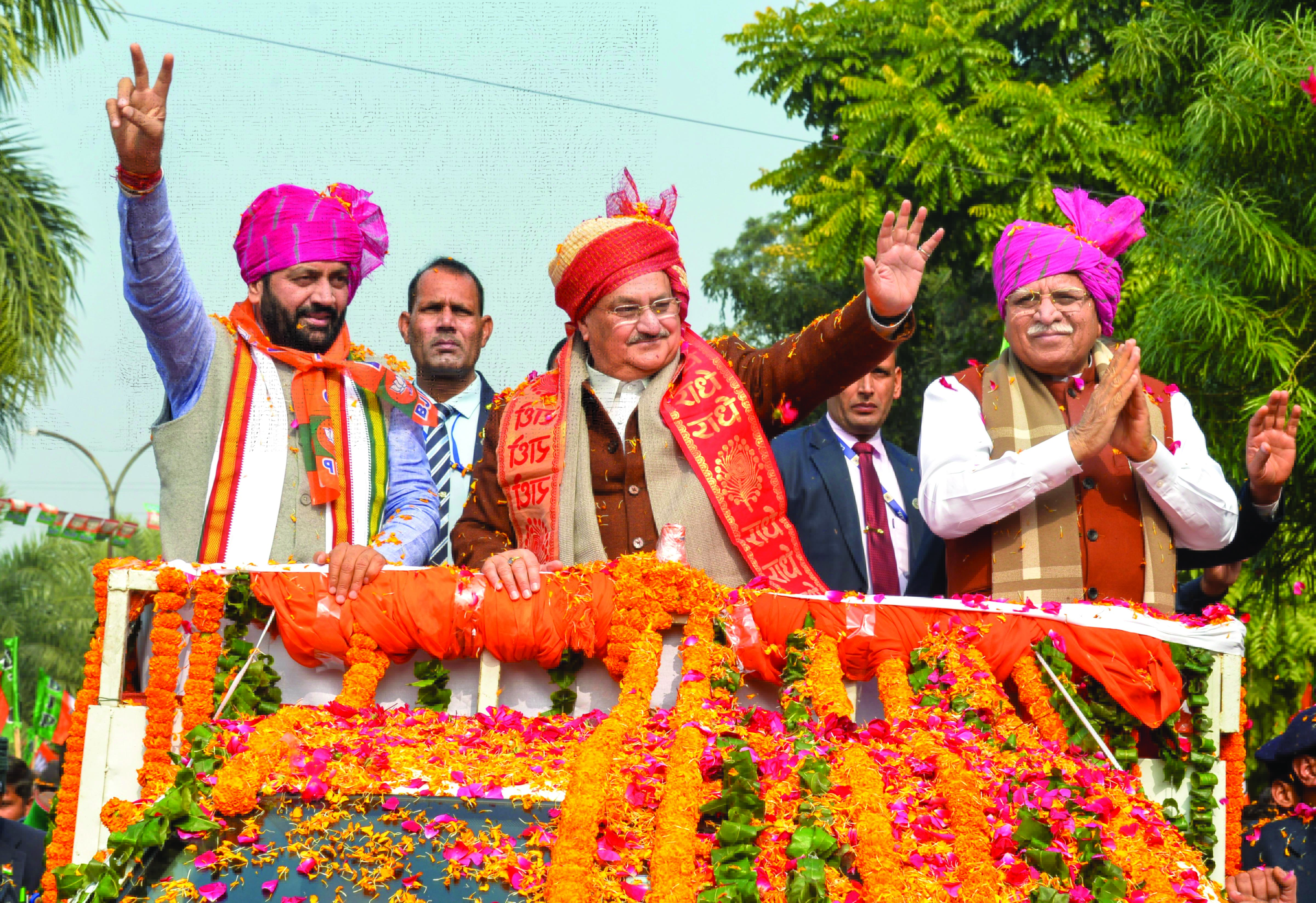 BJP chief Nadda, Haryana CM hold roadshow in Panchkula BJP chief Nadda, Haryana CM hold roadshow in Panchkula