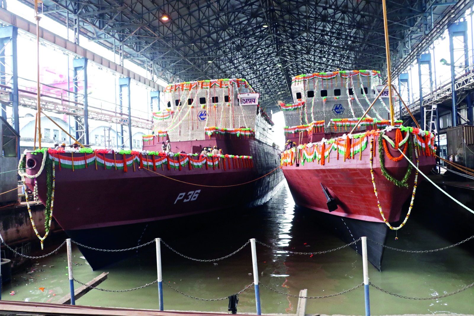 GRSE launches 2 warships for Indian Navy