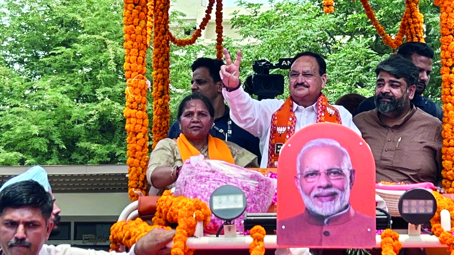 Nadda takes aim at Cong hypocrisy, calls for landslide victory for BJP