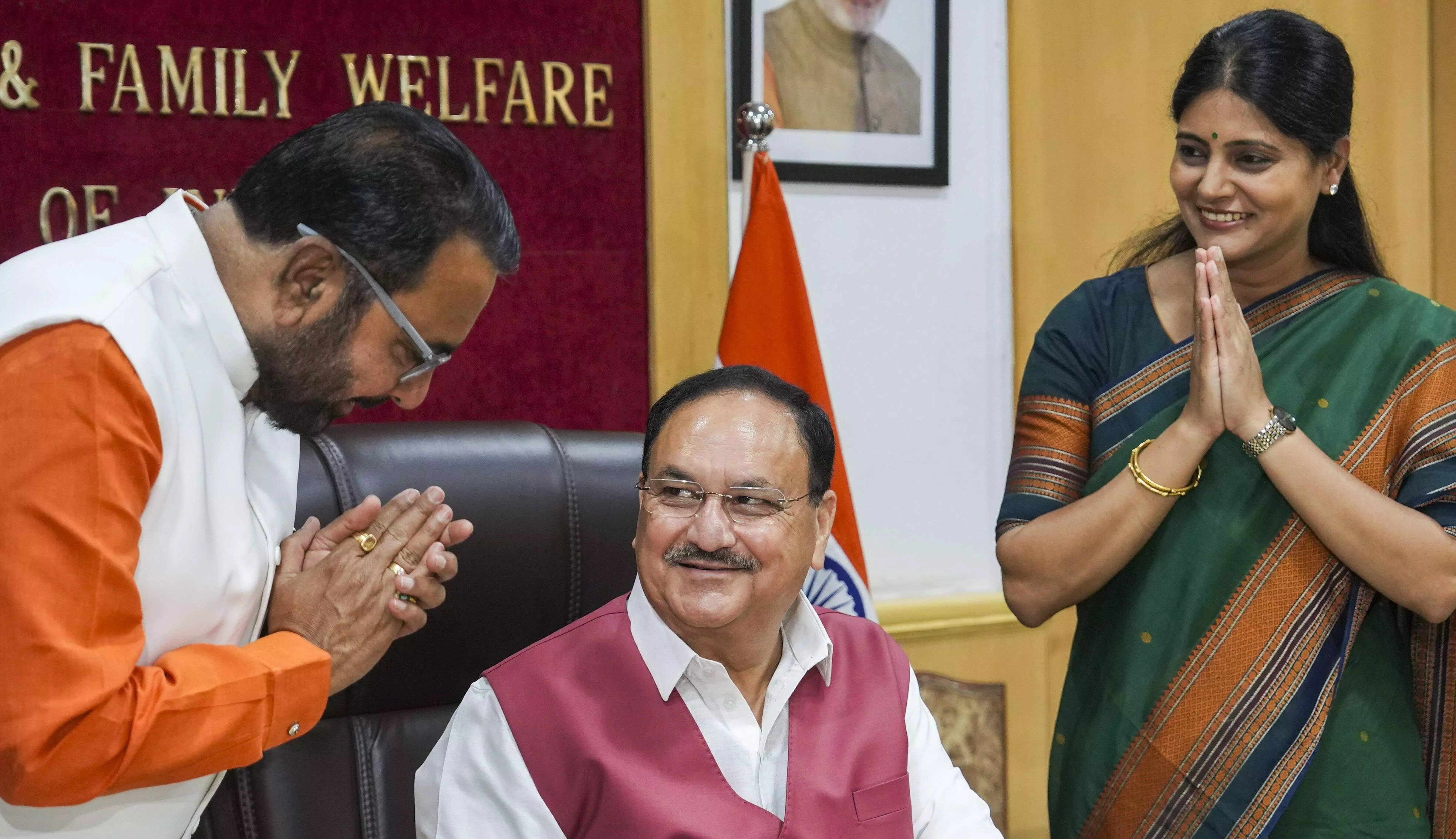 J P Nadda takes charge of Union Health Ministry J P Nadda takes charge of Union Health Ministry
