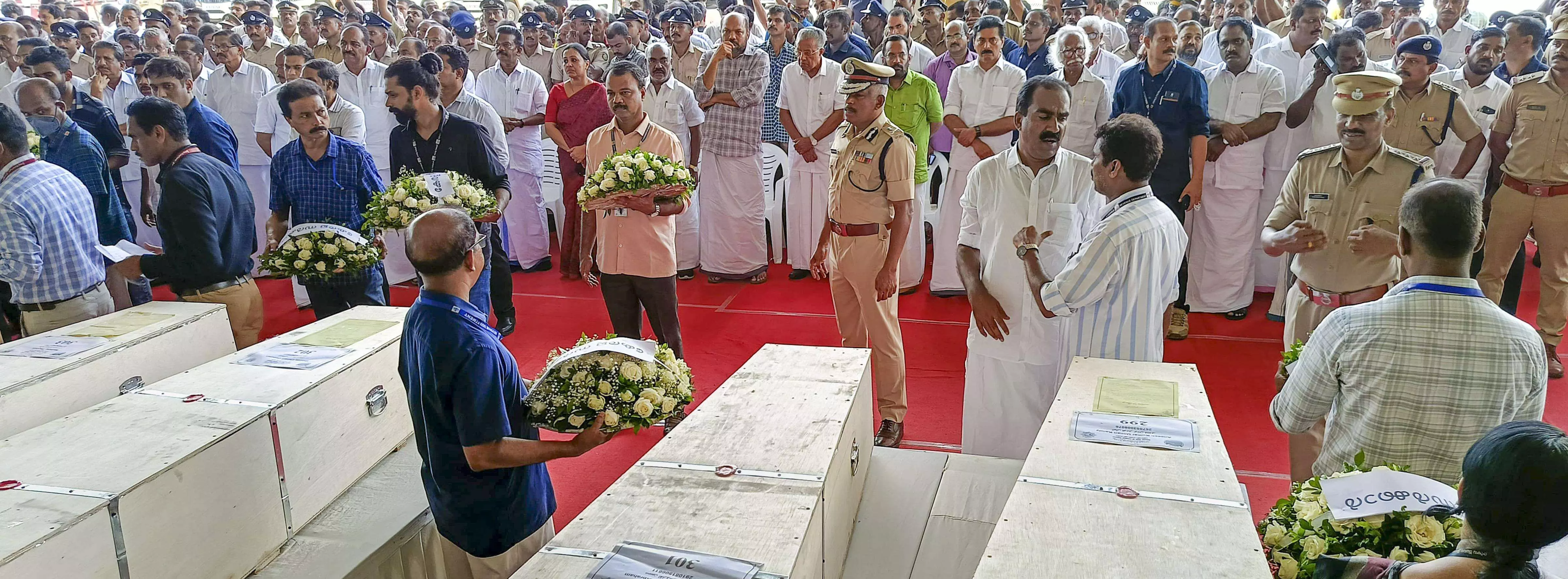 Kuwait Fire tragedy: Leaders pay tribute to 31 Indians at Kochi airport Kuwait Fire tragedy: Leaders pay tribute to 31 Indians at Kochi airport