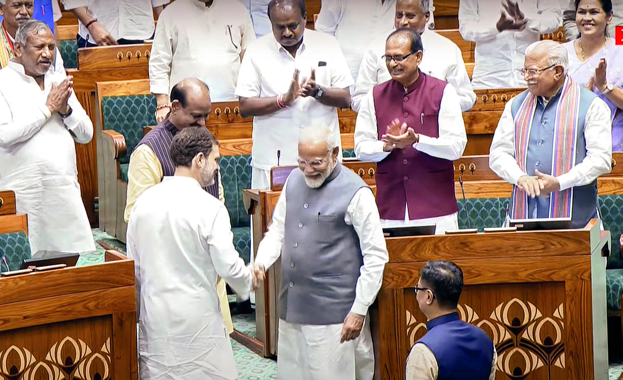 PM Modi, Rahul shake hands as they welcome new LS Speaker