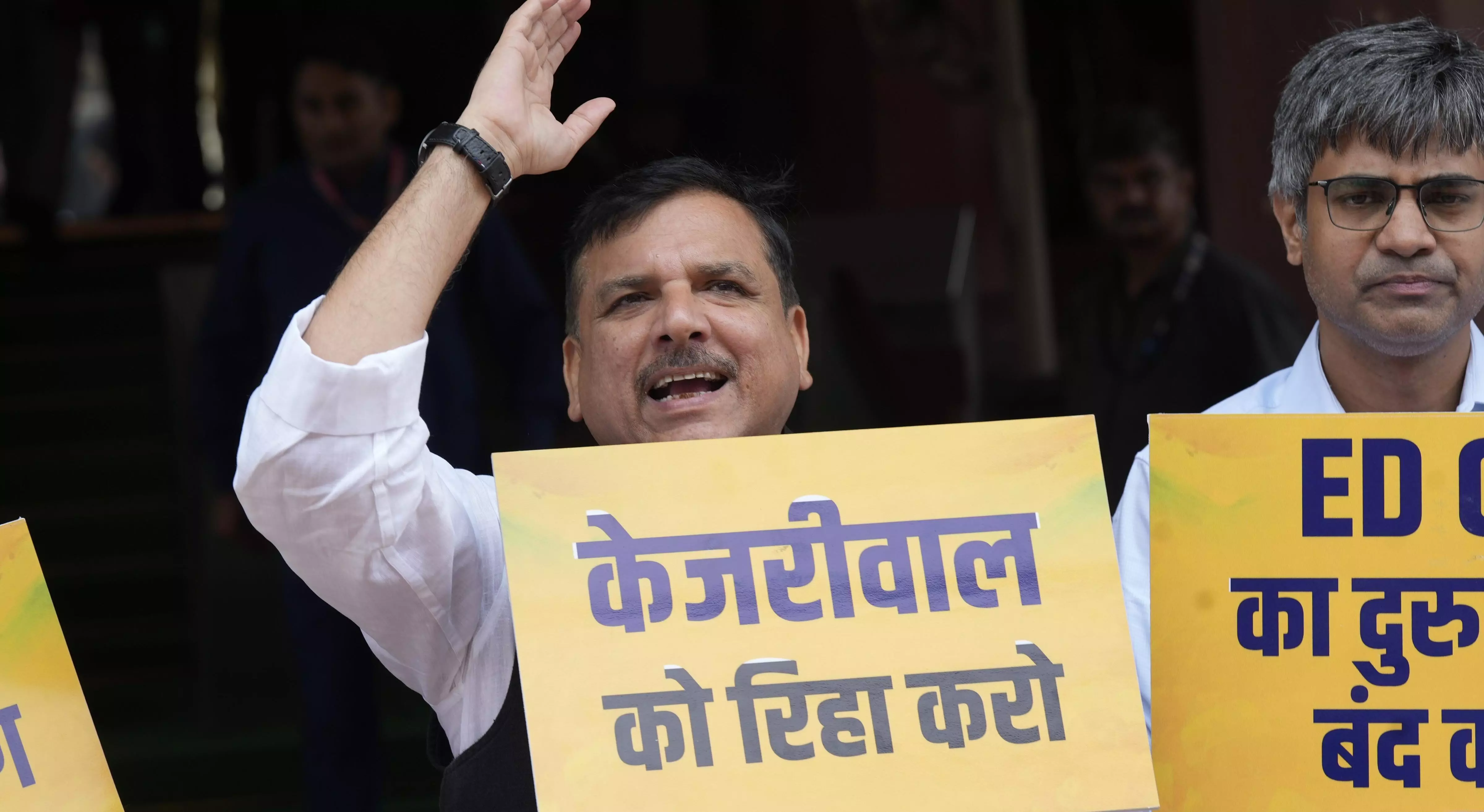 AAP protest near BJP HQ, demand Delhi CM Kejriwals release AAP protest near BJP HQ, demand Delhi CM Kejriwals release