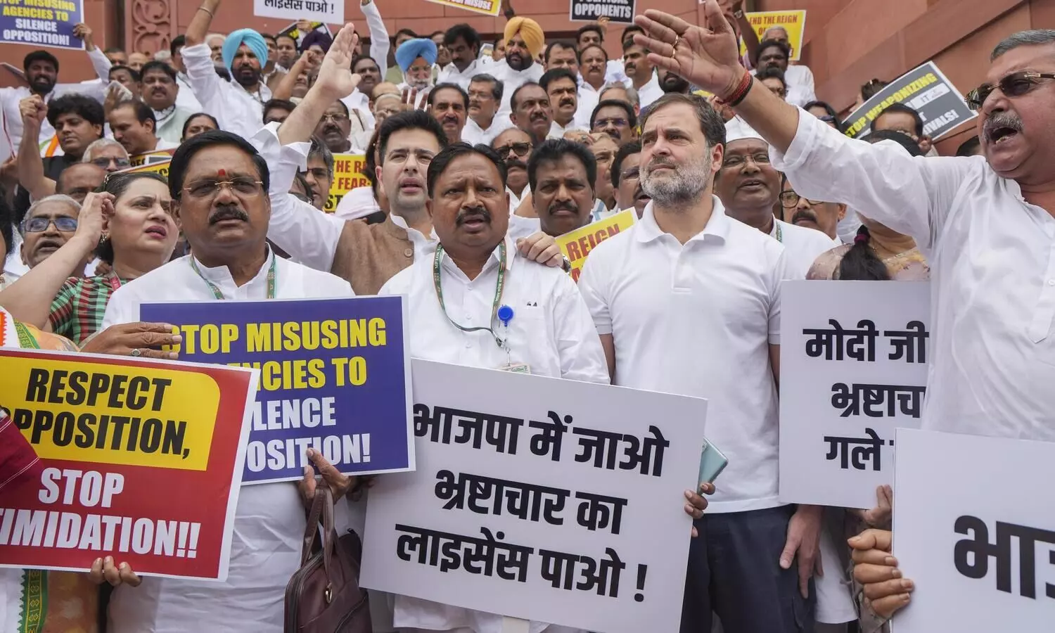 Stop misusing agencies to silence opposition: INDIA bloc MPs stage protest against govt