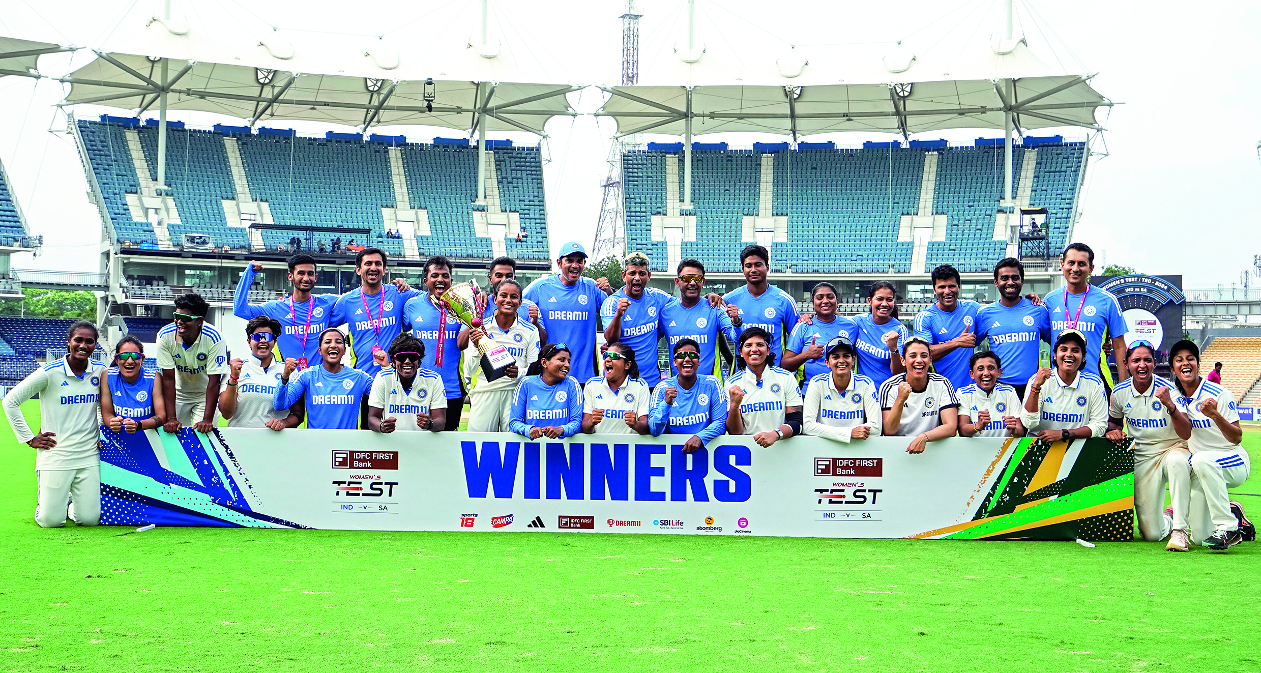 India overcome resilient SA to win one-off Test by 10 wickets