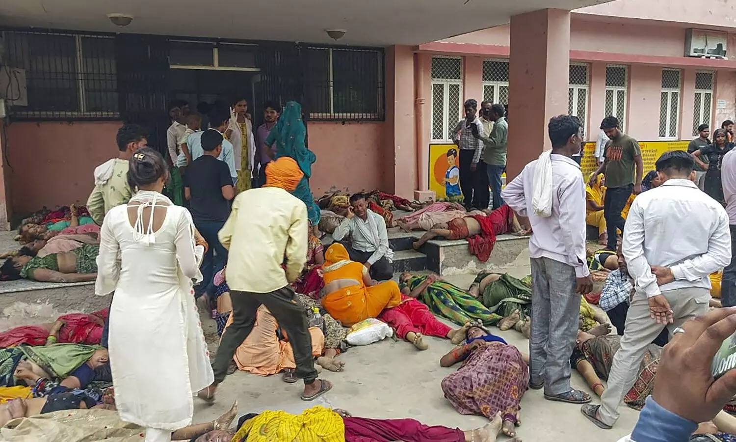 Outside Hathras hospital, bodies of stampede victims lay on the floor, loud wails pierce the air
