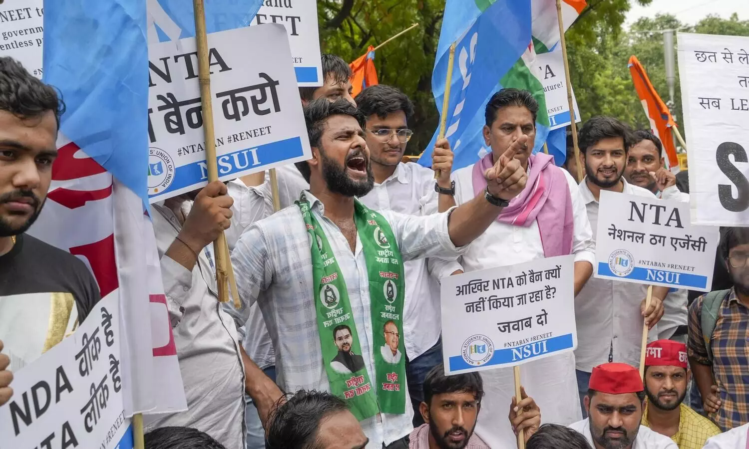 NEET UG row: Youth Cong workers shave their heads; police book protestors under new criminal laws