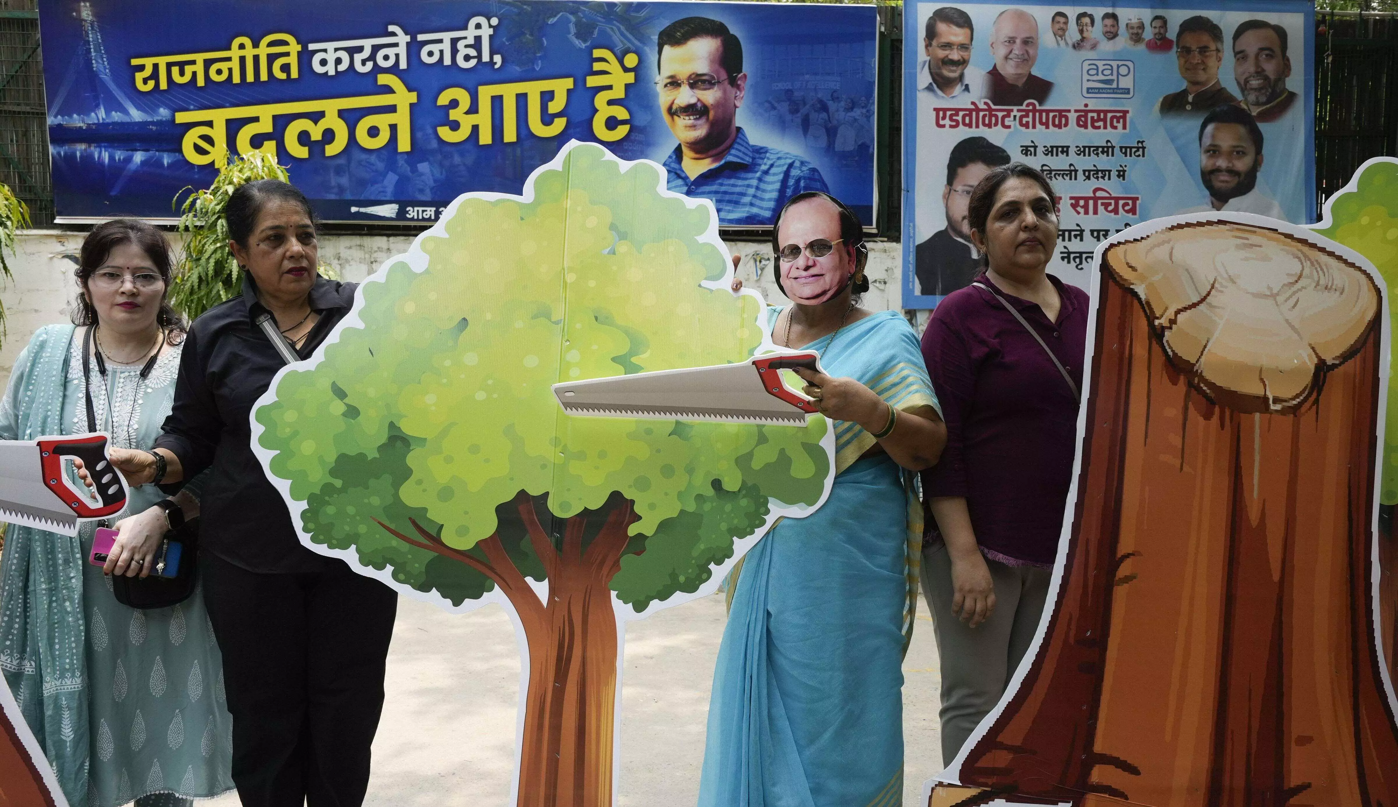 AAP protests near BJP office over cutting of 1,100 trees in Delhis southern ridge