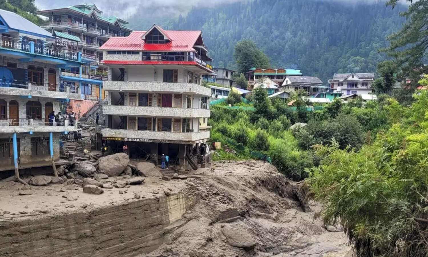 Footbridge, makeshift sheds washed away in flash flood triggered by cloudburst in Kullu