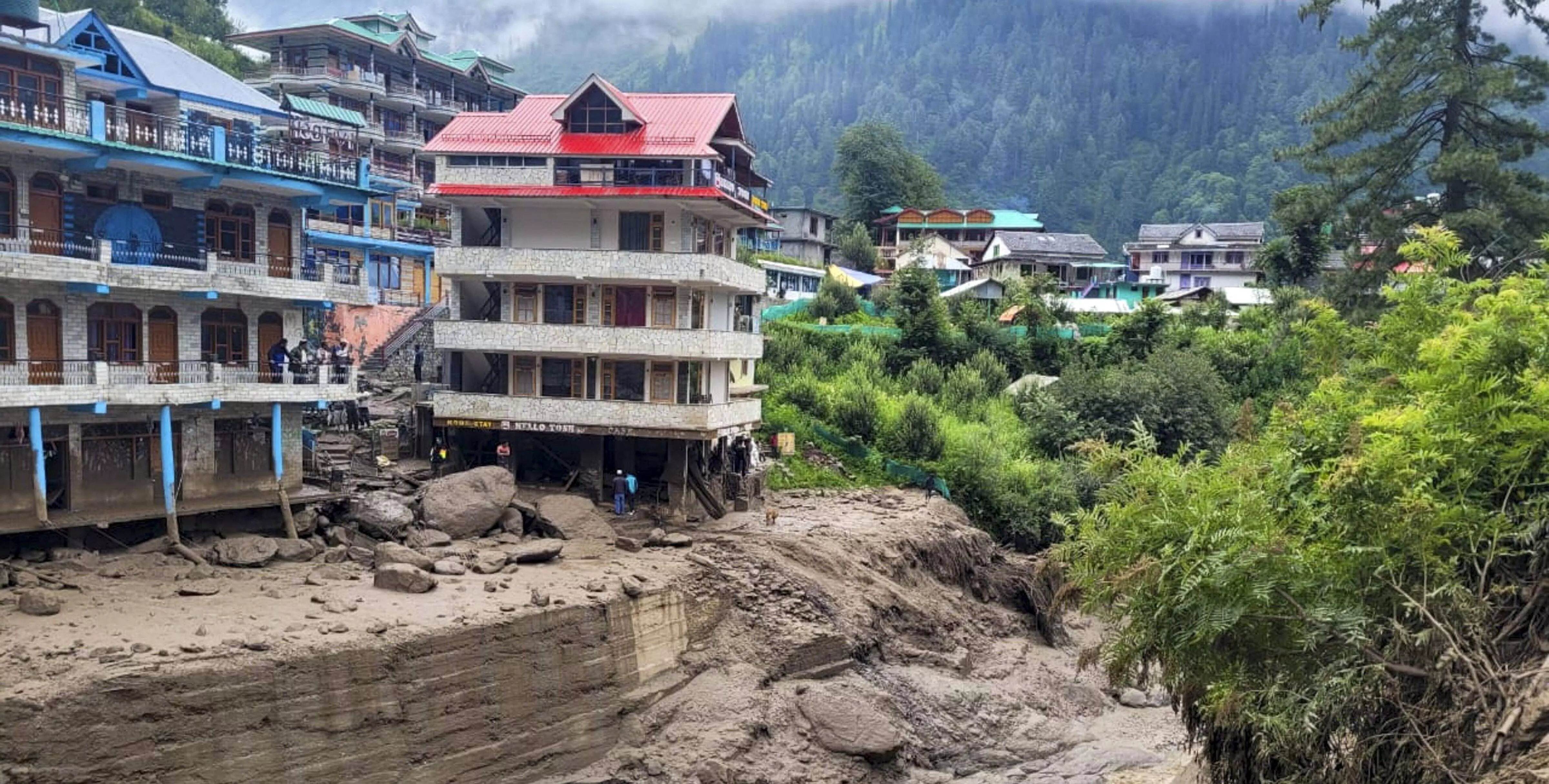Footbridge, makeshift sheds washed away in flash flood triggered by cloudburst in Kullu